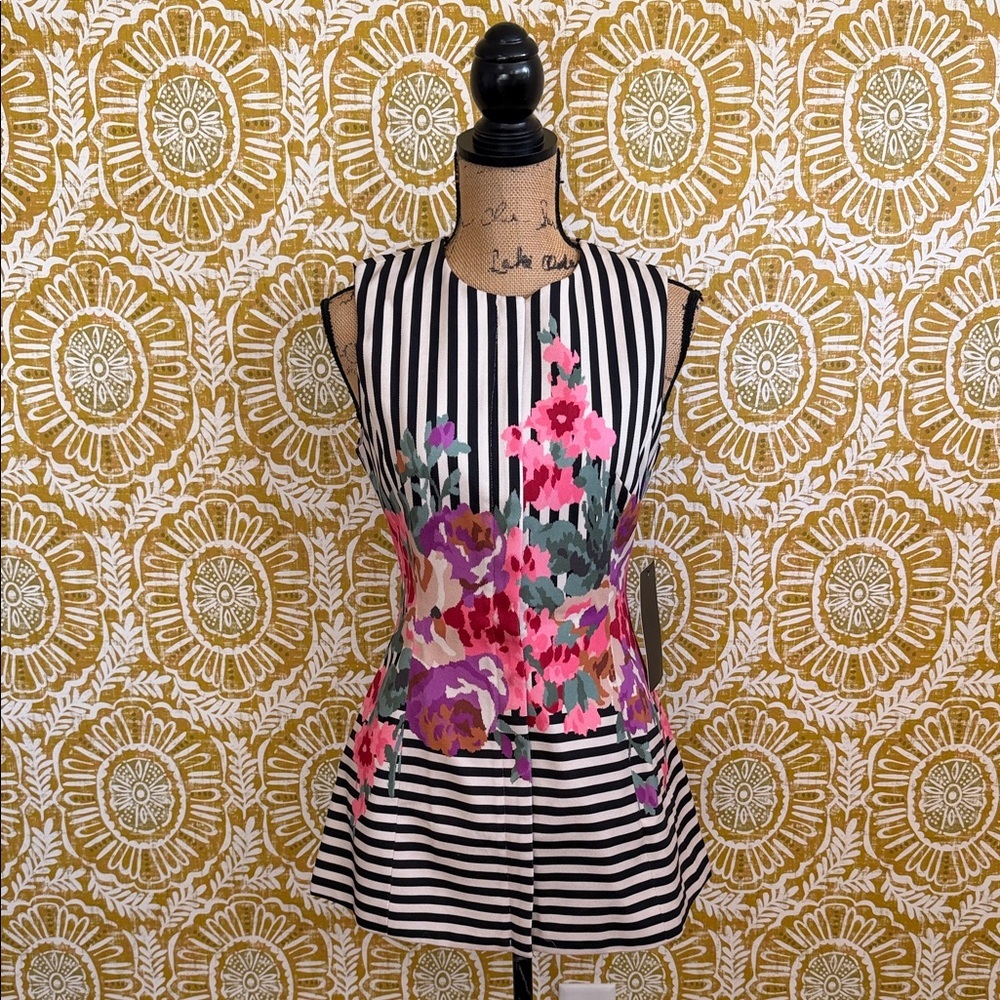 NWT Tuckernuck Rhoda Black Stripe Floral Sleeveless Structured Tunic Vest Sz 2 - Picture 6 of 12